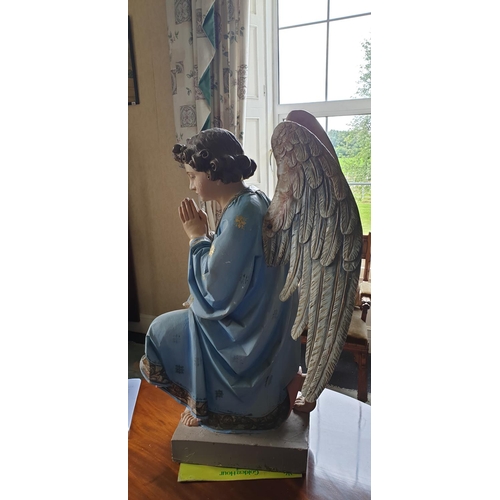 566 - A fantastic pair of 19th Century hand painted Timber Statues of Angels. H 90cm.