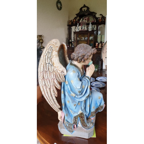 566 - A fantastic pair of 19th Century hand painted Timber Statues of Angels. H 90cm.