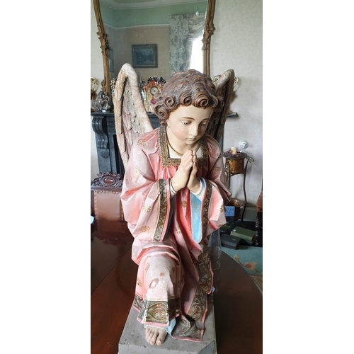 566 - A fantastic pair of 19th Century hand painted Timber Statues of Angels. H 90cm.