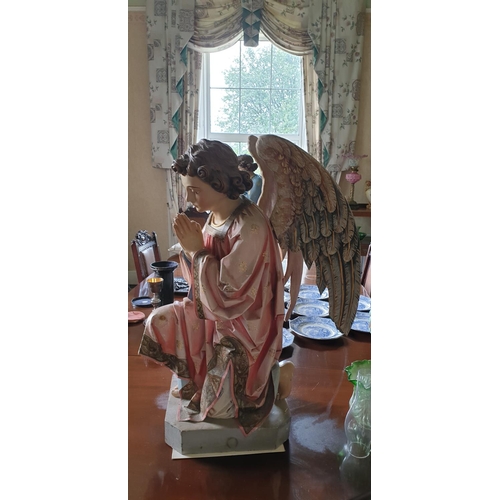 566 - A fantastic pair of 19th Century hand painted Timber Statues of Angels. H 90cm.