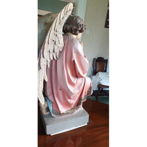 566 - A fantastic pair of 19th Century hand painted Timber Statues of Angels. H 90cm.