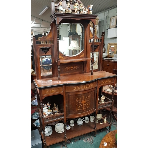 580 - An Edwardian Rosewood Inlaid gallery back Display Cabinet.