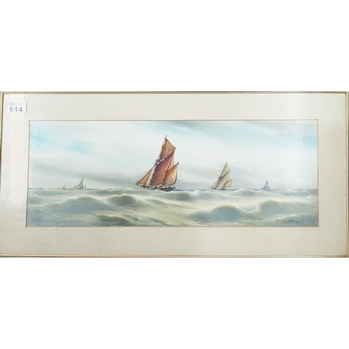 614 - A good pair of 19th Century Watercolours of Estuary scenes by Garman Morris. Signed LR. 65 x 31cm.