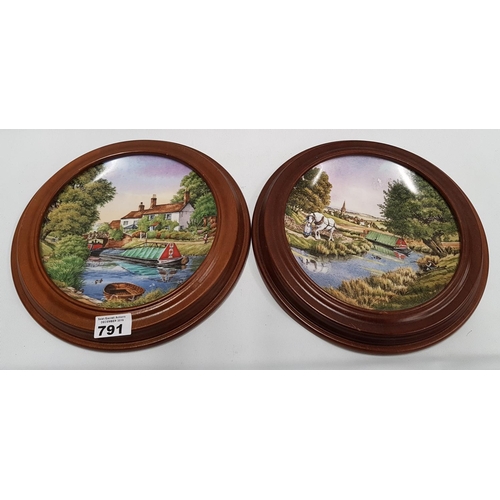 791 - A set of eight Royal Worcester Collectors Plates on Canals, all framed.