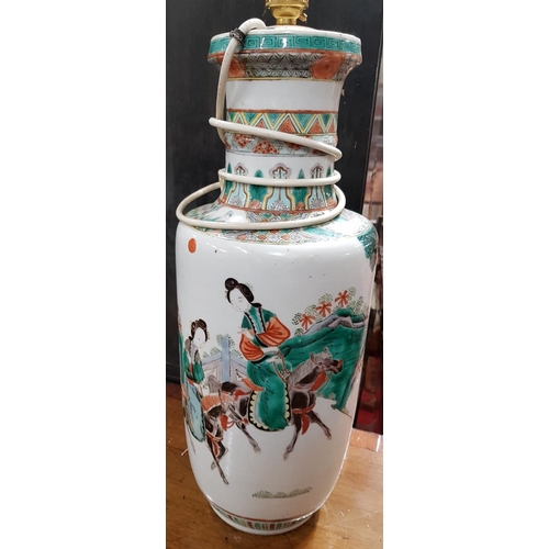 885 - A very fine Oriental Vase converted to a Lamp with no damage to vase.