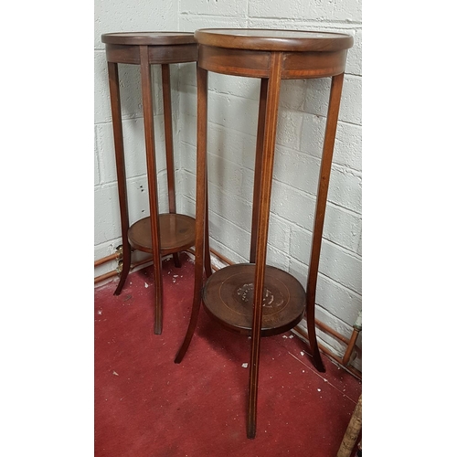 10 - A pair of Edwardian Mahogany and Inlaid Torchere.