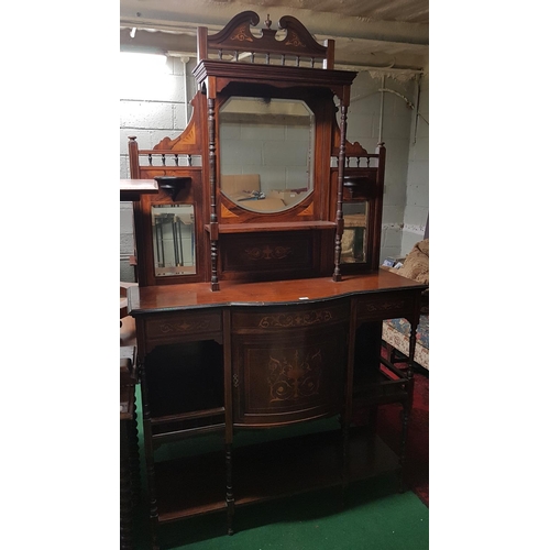 131 - An Edwardian Rosewood Inlaid gallery back Display Cabinet.