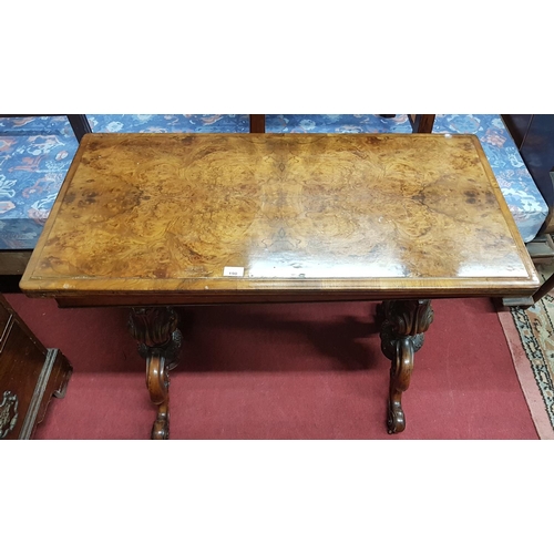 190 - A really good 19th Century Burr Walnut and Walnut Foldover Card Table with twin carved supports. Cir... 