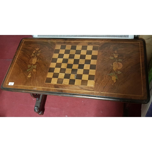 37 - A 19th Century Walnut Inlaid Games Centre Table. H67cm X W90cm.