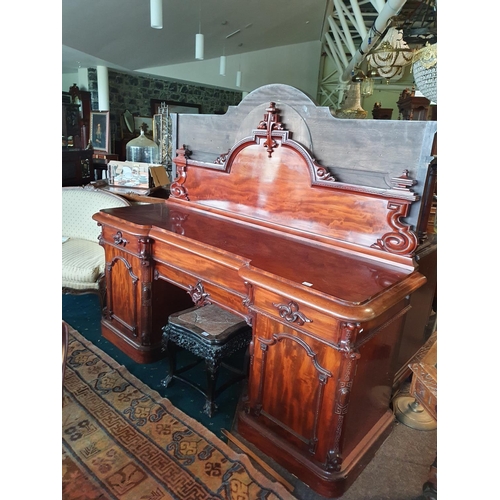 6410 - A really good Victorian Mahogany Pedestal Sideboard with carved gallery back. W 206 x H base 94 x D ... 