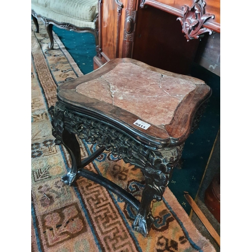 6411 - A good 19th Century Oriental highly carved Side Table with marble top. W 41 x H 45 x D 41 cm approx.... 