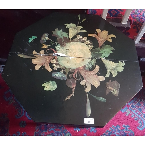 118 - A late 19th Century Decoupage Table. 60 L x 60 W x 65 H cm.