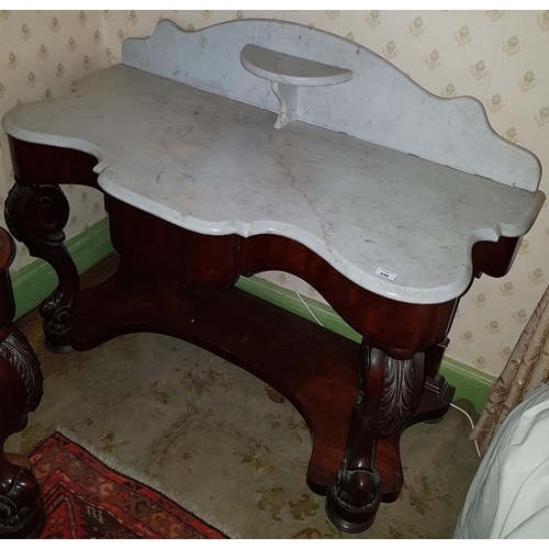 97 - A 19th Century Mahogany Wash Stand with white marble top, platform base and cabriole supports. 128 x... 