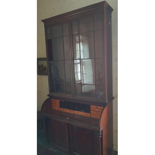 95 - A really good Regency Mahogany Secretaire Bookcase lacking shelves. 127 x 58 x 247cm.