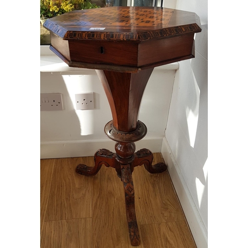 159 - A 19th Century Parquetry and Walnut Sewing Box on a tripod base.