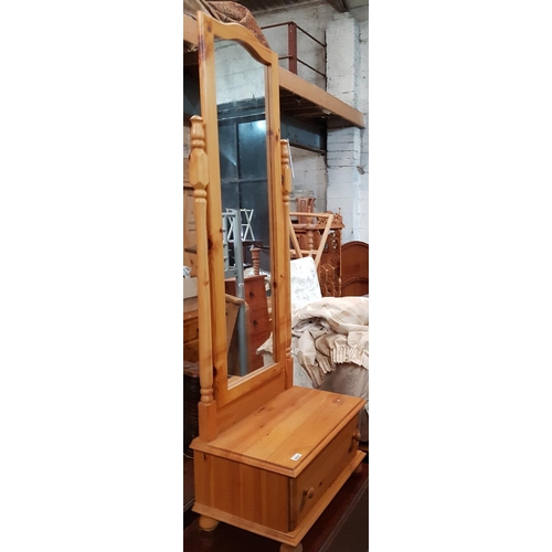 230 - A Pine Chest along with a modern Pine Vanity Mirror and a luggage rack.