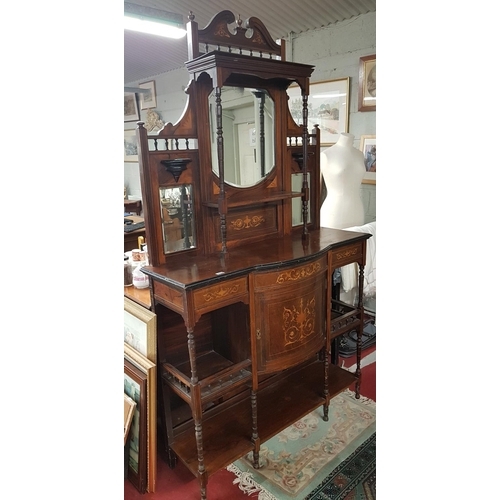 591 - An Edwardian Rosewood Inlaid gallery back Display Cabinet.