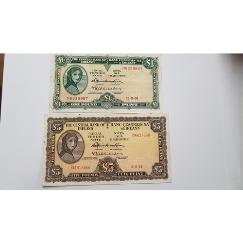 563 - A 1968 £5 & 1966 £1 Lady Lavery Bank Notes.