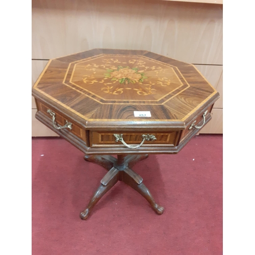 606 - A 20th Century Rosewood Inlaid Side Table with floral inlaid top. 47cms wide.