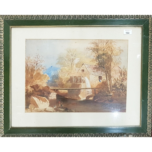 686 - A late 19th early 20th Century Watercolour of a mill and fisherfolk. L41cm X W54cm.