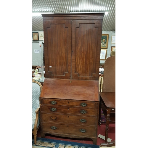 687 - A Georgian Mahogany Bureau Bookcase with a blind panelled top. W96cm X D56cm x 210 cms H approx.