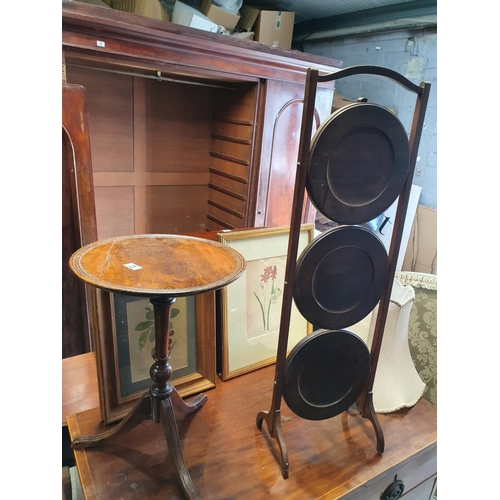 188 - A 19th Century Yew Wood Wine Table along with a three tier folding cake stand.