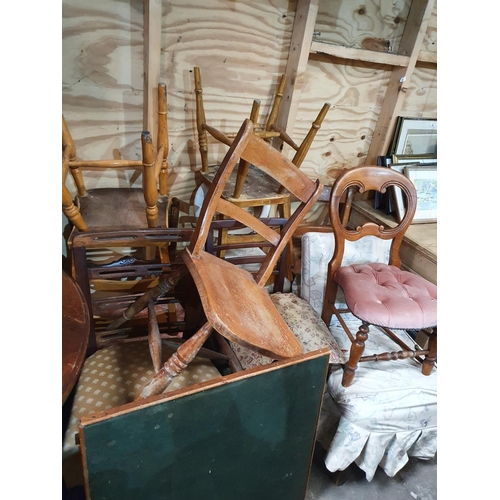 294 - A Fold Up Card Table, four 19th Century Grained Kitchen Chairs and other chairs.