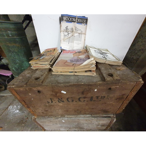 65 - Three Vintage Crates along with a large quantity of vintage 'do it yourself' magazines.