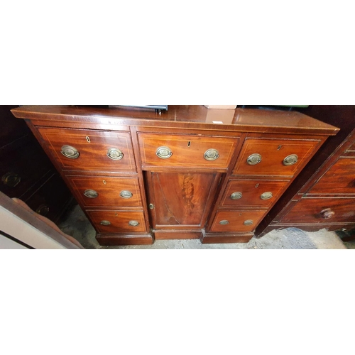 147 - A 19th Century Mahogany Inlaid Kneehole Desk. Suitable for lockers.