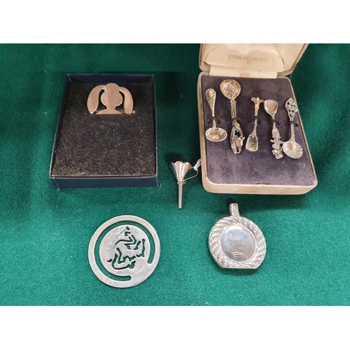 15 - A collection of Silver items to include a Silver perfume Flask, miniture Funnell along with a set of... 