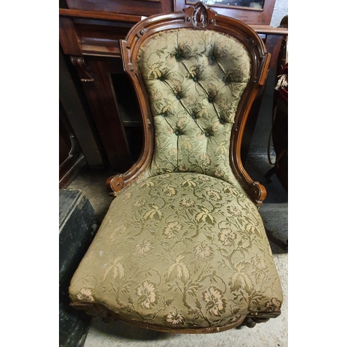 157 - A lovely 19th Century Mahogany show frame Ladies Chair with deep buttoned back.