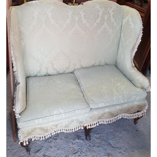 189 - A really good 19th Century Double Wing Back Couch with original damask upholstery. 117 L x 61 D x 11... 