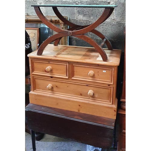 230 - A Pine Chest along with a modern Pine Vanity Mirror and a luggage rack.