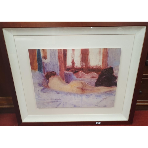 357 - Originally the property of The 5 star Hotel. A Coloured Nude Print. Well framed. 54 x 41 cms not inc... 