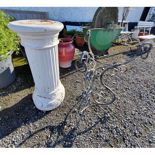 45 - A Metal Garden Stand along with a columned plaster Pillar.