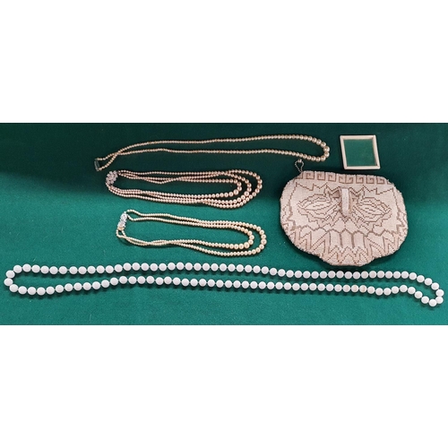 6 - A selection of Pearl Necklaces along with a beadwork purse and another.