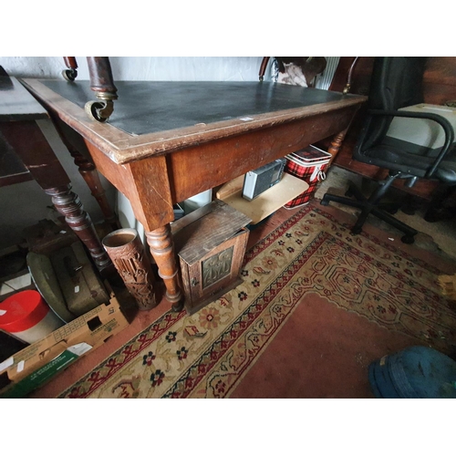 83 - A 19th Century Oak leather topped Library Table. 153 x 78 x 76 cms H.