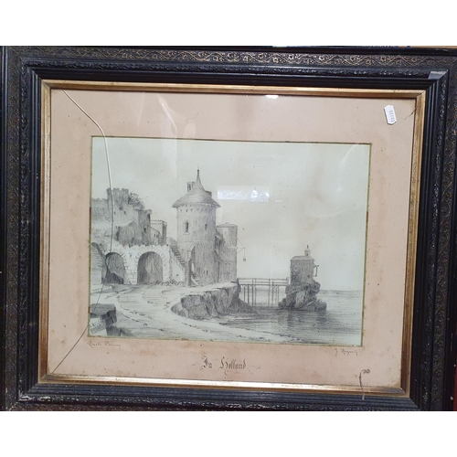 458 - Two Pencil Sketches by James Hegarty 'Castle of Chillon' and 'In Holland'. Signed and dated 1900.