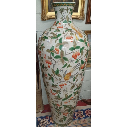 485 - The Property of the 5 star London Hotel. A very large Hand Painted Urn with foliage, bird and privet... 