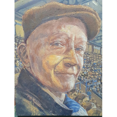 630 - An Oil on Canvas of Charlie Hall at Stamford Bridge by Tom Young. Signed LL. 40 x 50 cms.