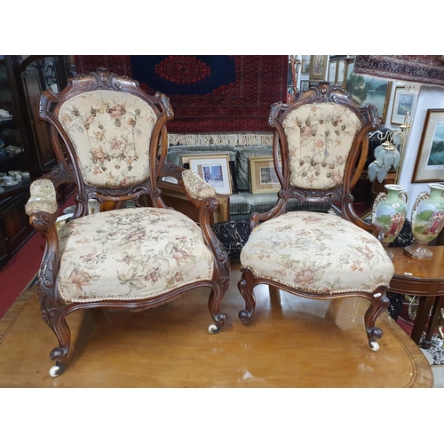 931 - A lovely pair of 'His' and 'Hers' 19th Century Walnut Armchairs.