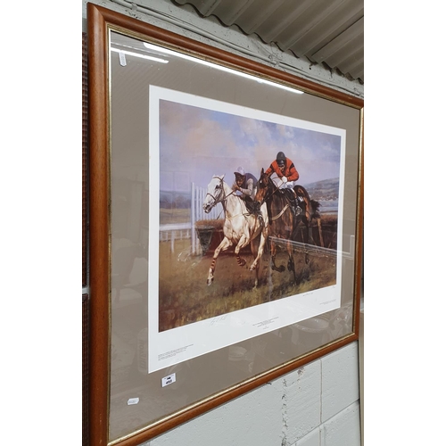 492 - A large Limited Edition Print by Graham Ison of Desert Orchid and Dawn Run in the Waterford Crystal ... 