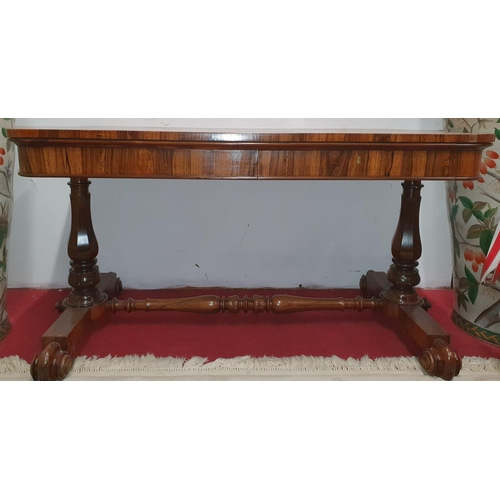 511 - A Superb Regency Rosewood Library Table with turned carved shaft, platform and stretchered base and ... 