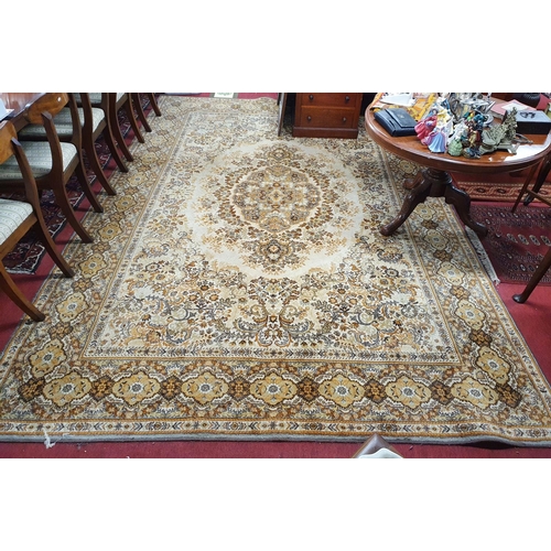 407 - A large multi bordered Rug with cream ground. L358cm X W248cm.