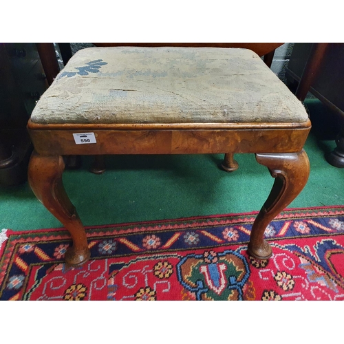 598 - A 19th Century Walnut Stool with Queen Anne shaped legs and tapestry upholstery.