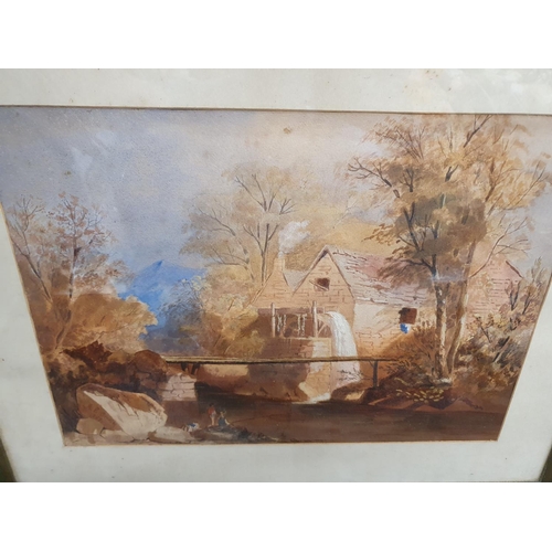 686 - A late 19th early 20th Century Watercolour of a mill and fisherfolk. L41cm X W54cm.