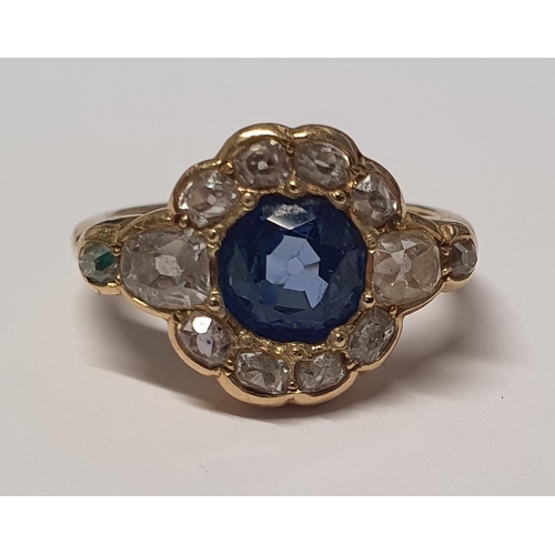 14 - A really good late Victorian Sapphire and Diamond cluster Ring set in gold. Approx Diamond weight 1.... 