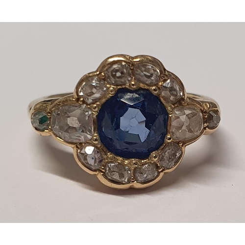 14 - A really good late Victorian Sapphire and Diamond cluster Ring set in gold. Approx Diamond weight 1.... 