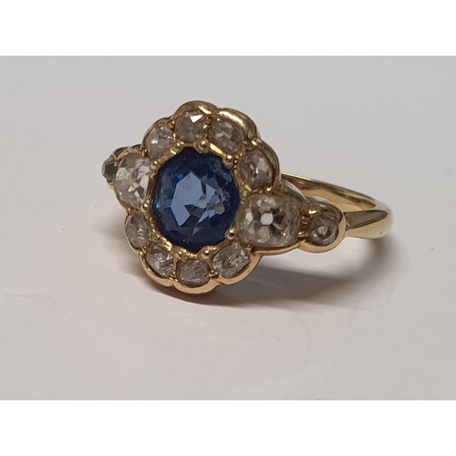 14 - A really good late Victorian Sapphire and Diamond cluster Ring set in gold. Approx Diamond weight 1.... 