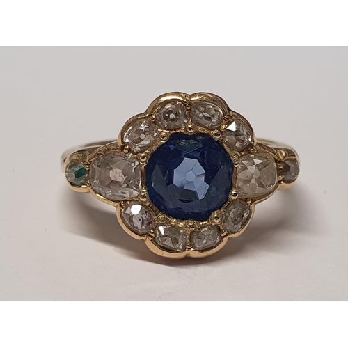 14 - A really good late Victorian Sapphire and Diamond cluster Ring set in gold. Approx Diamond weight 1.... 